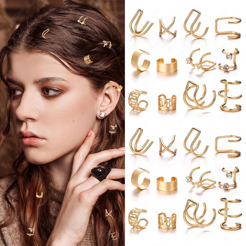 RUSTAMM 24 Pcs Gold Hair Braids Dreadlock Non-Piercing Ear Clip Beard Beads Cuffs Clip Hair Charms Party Decoration Hair Accessories - Image 1
